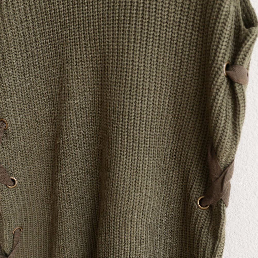 Monteau Los Angelos Olive Green Mock Neck Sleeveless Knit Sweater Vest M - Picture 7 of 9